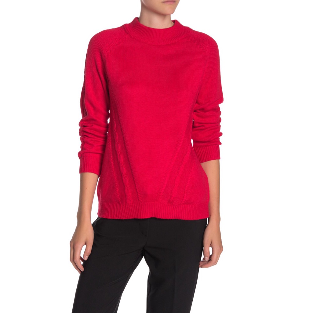 Nanette Lepore Coral Red Cable Knit Cashmere Sweater